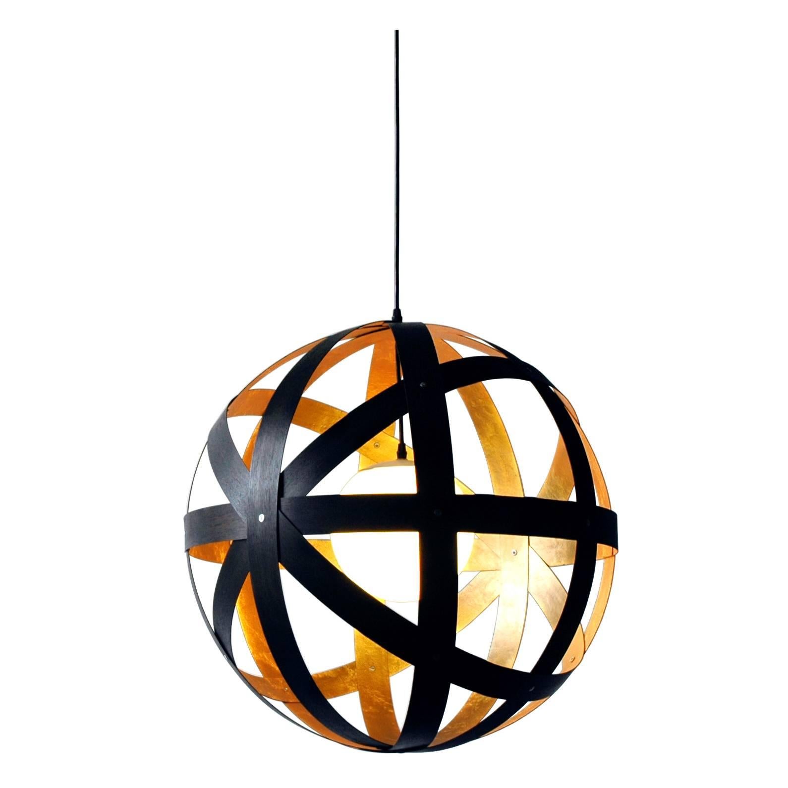 Meridian 24 Black Stained Walnut and Gold Leaf Pendant For Sale