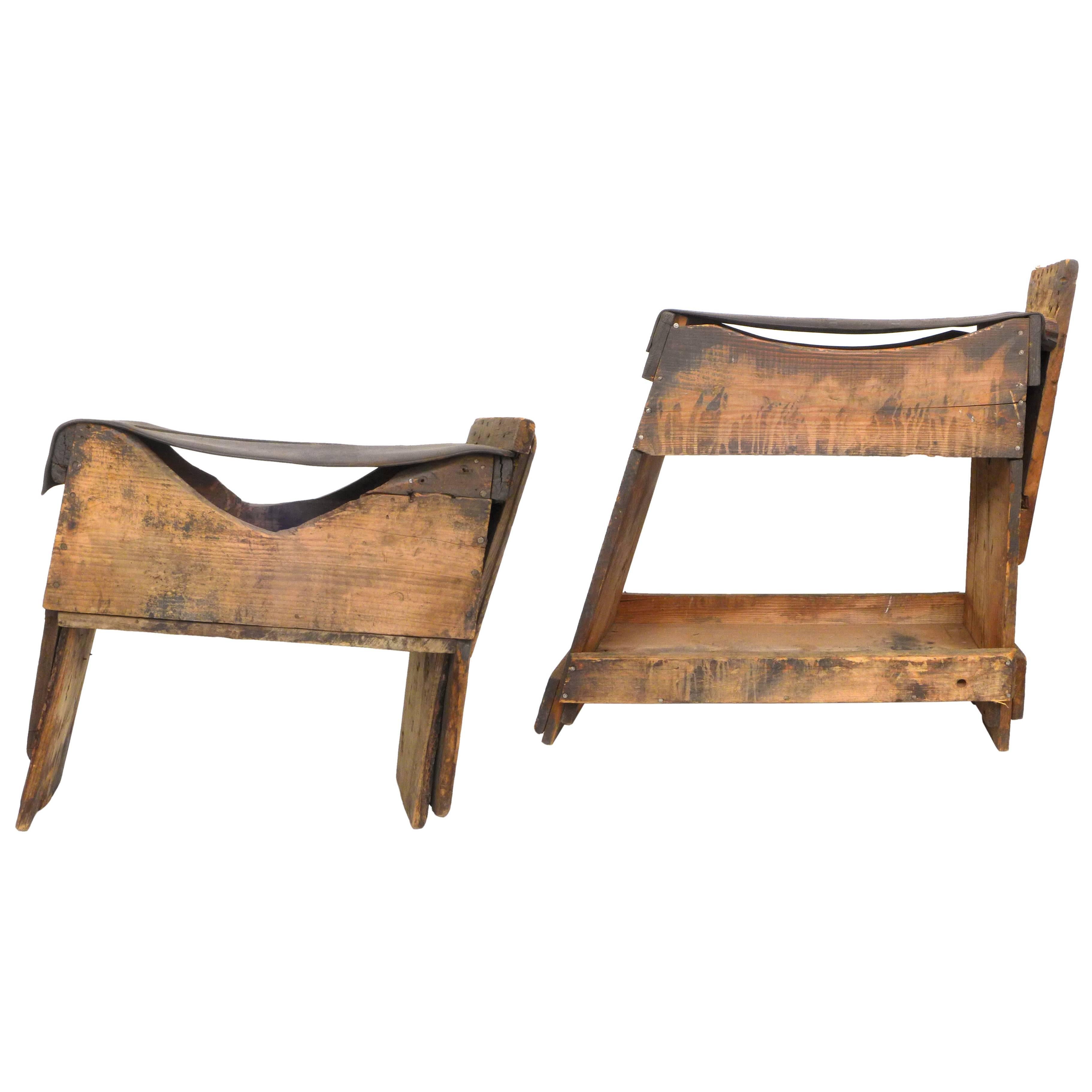 Primitive Wood and Leather Knife-Sharpening Benches