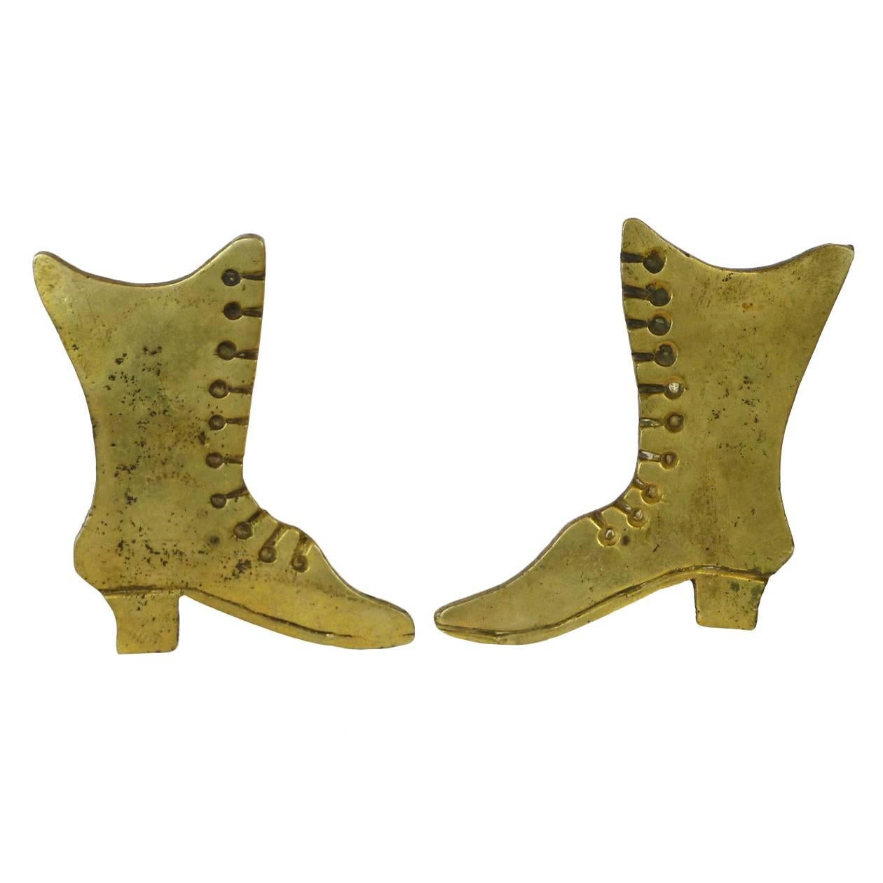 Pair of “Ladies Boots” English Brass Chimney Ornaments, circa 1890 For Sale