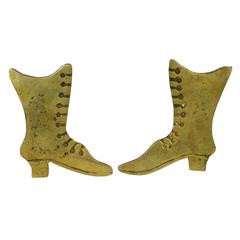 Used Pair of “Ladies Boots” English Brass Chimney Ornaments, circa 1890