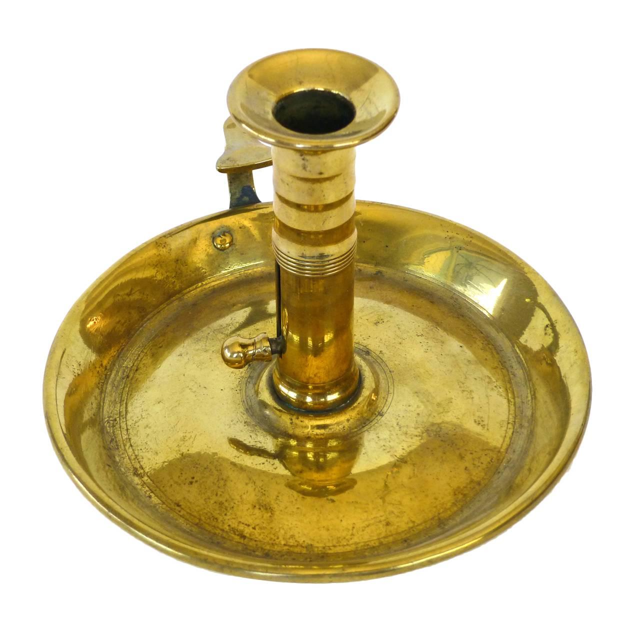 English Brass Chamberstick with Flying Scroll Handle, circa 1790 For Sale
