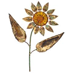 Signed Curtis Jere Brass and Amber Resin Flower Wall Sculpture, 1969