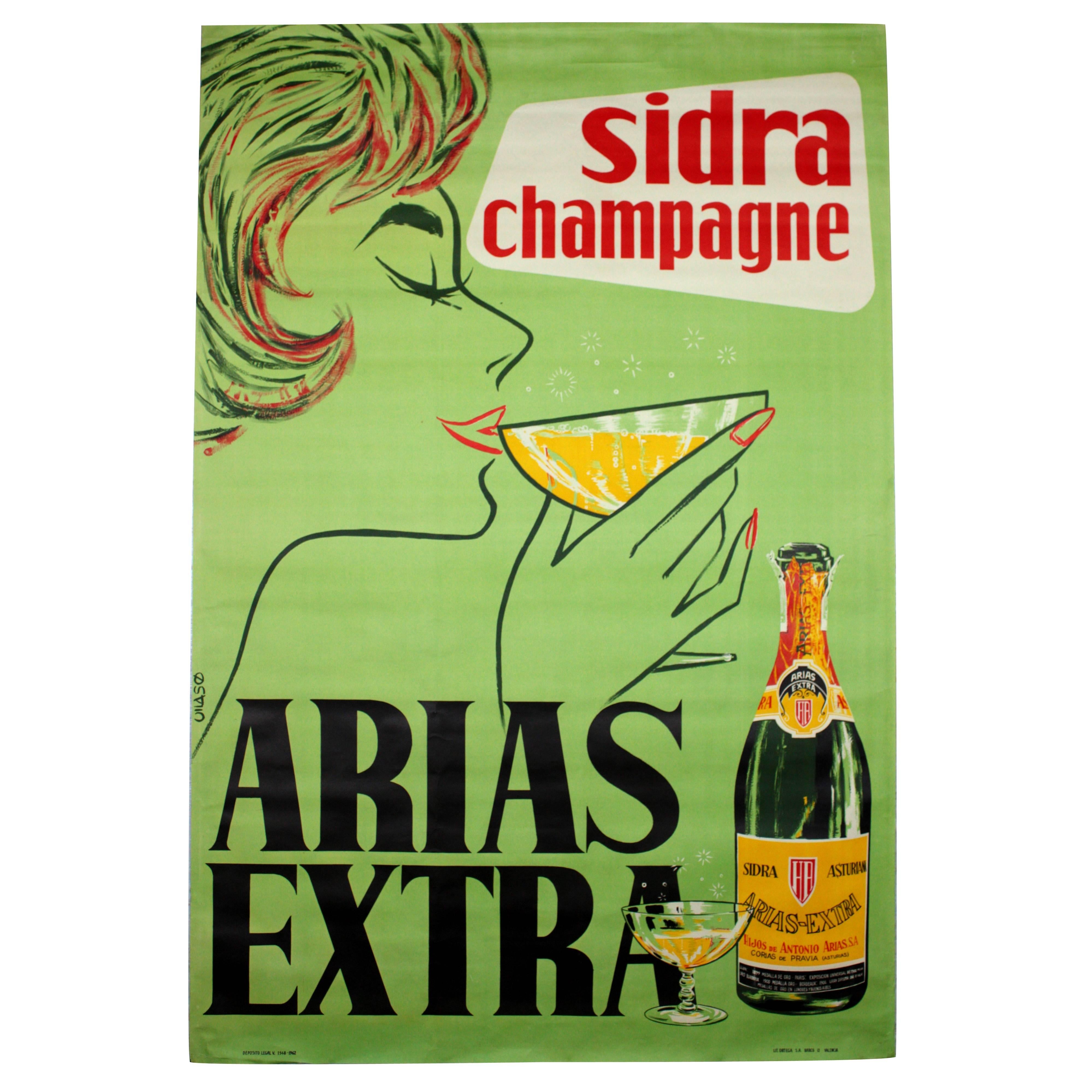 Original Vintage 1962 Advertising Poster: Sidra Champagne Arias Extra by Vilaso