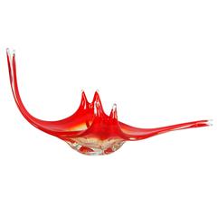 Mid-century Modern Belgian Vibrant Red Art Glass Centerpiece 2