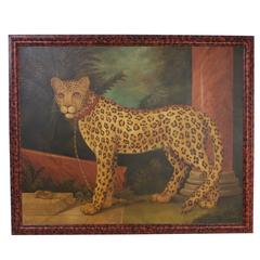 Vintage William Skilling Oil on Canvas Painting of a Leopard