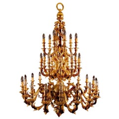 French Rococo style gilt bronze thirty three light gold antique chandelier