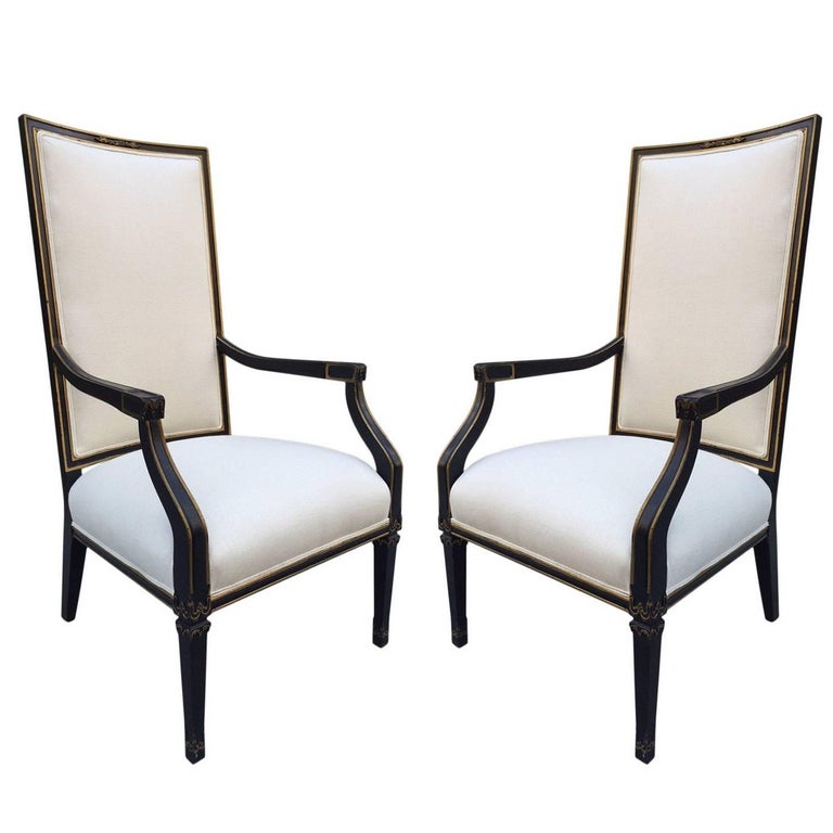 Pair French Black and Gold Trim Side Chairs For Sale at 1stdibs