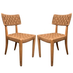 Pair of Raffia Woven Oak Chairs