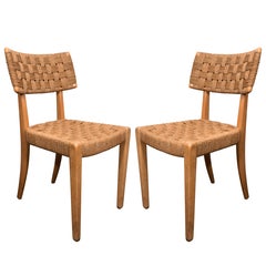 Pair of Raffia Woven Oak Chairs