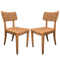 Pair of Raffia Woven Oak Chairs 10