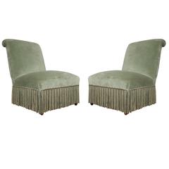 Pair of French 19th Century Napoleon III Scrolled Back Slipper Chairs