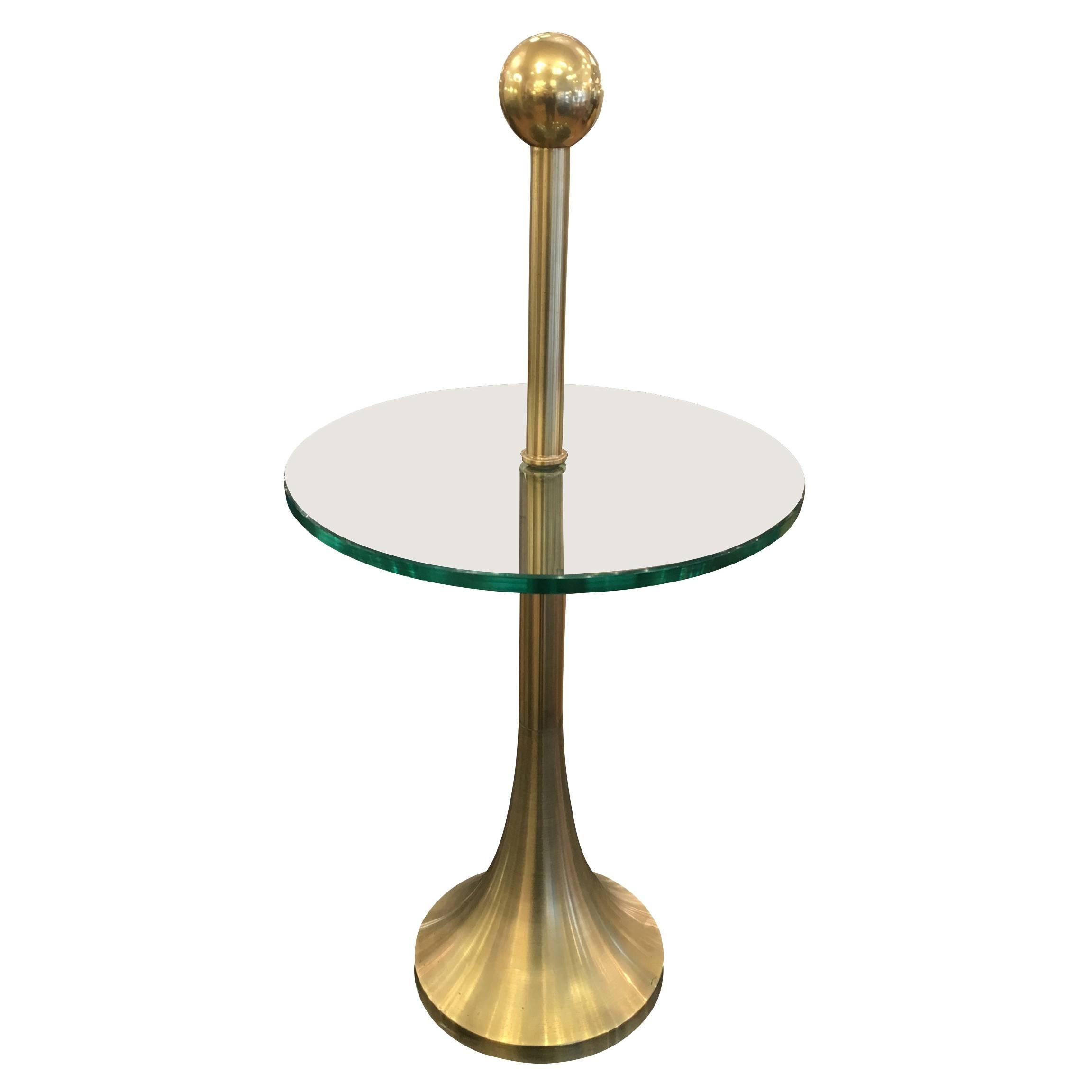 Diminutive Brass Side Table or Gueridon with Glass Top, Italy, Midcentury In Excellent Condition In New York, NY