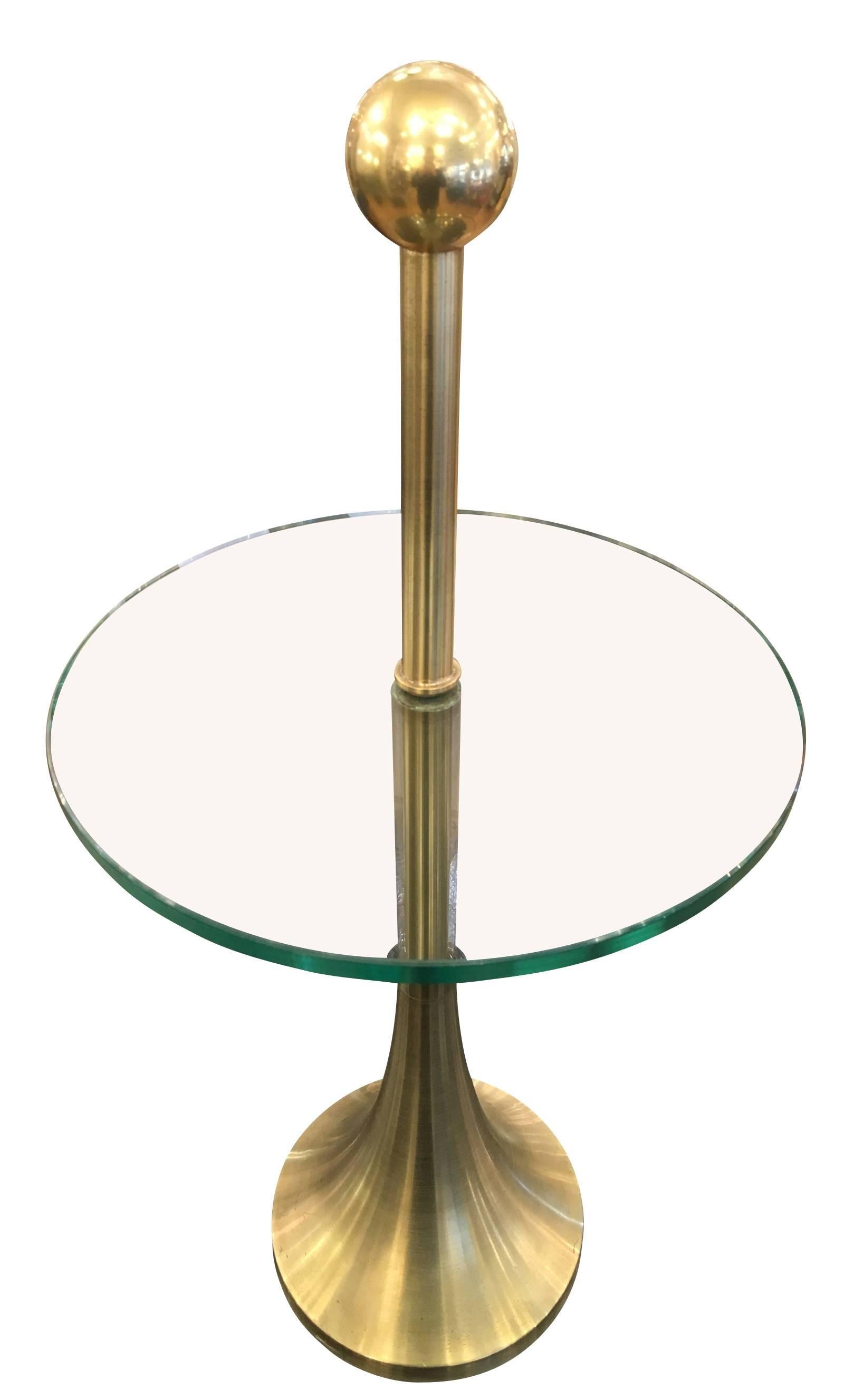 Italian Diminutive Brass Side Table or Gueridon with Glass Top, Italy, Midcentury