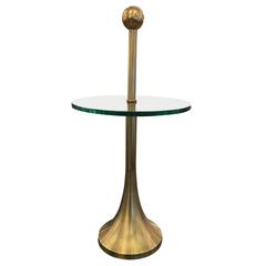 Diminutive Brass Side Table or Gueridon with Glass Top, Italy, Midcentury