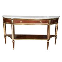 Antique Pair of Palatial Neoclassical Style Demilune Consoles by Maison Jansen