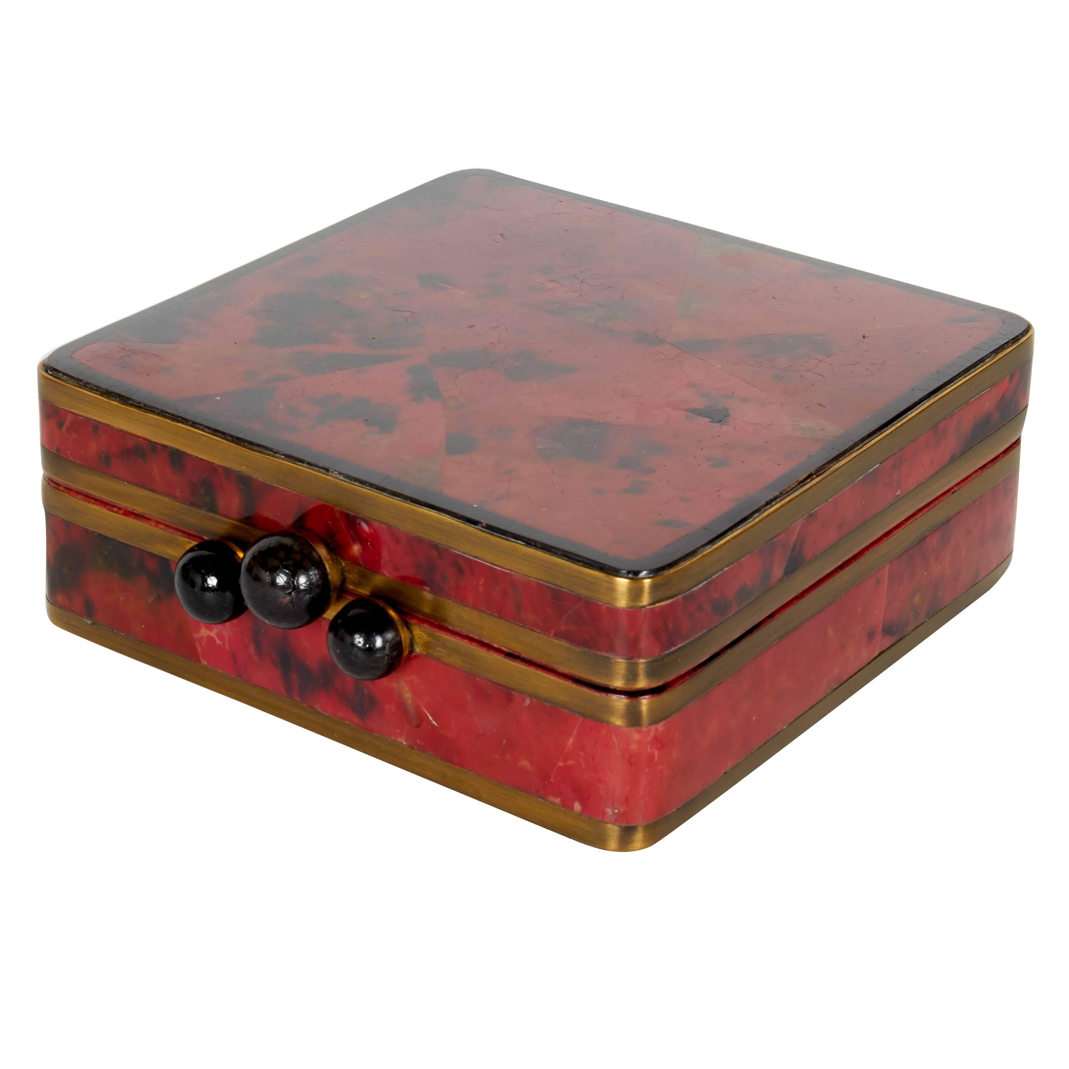 Elegant Pen Shell Decorative Box with Bronze and Onyx Details