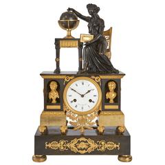 Gilt and Patinated Bronze Empire Period Mantel Clock by Gaston Jolly