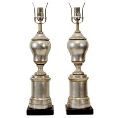 Excellent Pair of Silver Leafed Baluster Form Lamps