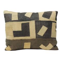 Tribal African Kuba Raffia Lumbar Artisanal Textile Decorative Textured Pillow