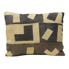 Antique Tribal African Kuba Raffia Lumbar Artisanal Textile Decorative Textured Pillow
