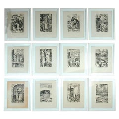Rare Set of 12 Framed Provence Etchings by Albert Decaris