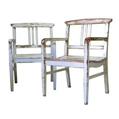 Vintage Set of 7 Painted Wood Armchairs - France, Circa 1930s