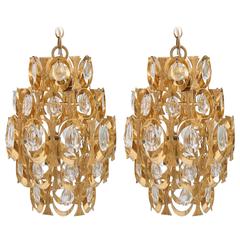 A pair of Sciolari Gold Plated Hanging Prism Light, Chandelier or Pendant