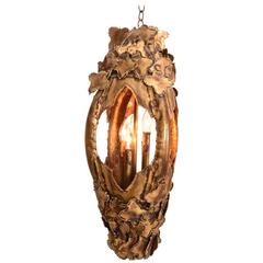 Tom Greene for Feldman Pendant Brutalist Lantern Torch-Cut Brass