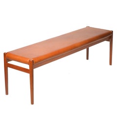 JL Moller Teak and Leather Bench