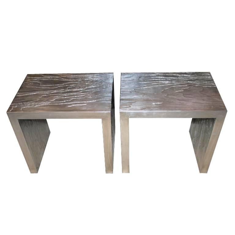 "Argentum Series" Silver Leafed Side Tables For Sale