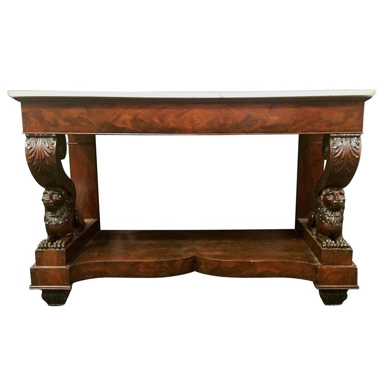 Italian Mahogany Console With Lion Supports Lucca Tuscany Circa 1820 1830