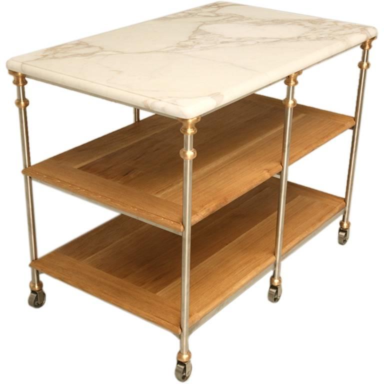 Custom French Industrial Inspired Hand-Made Steel and Bronze Kitchen Island For Sale