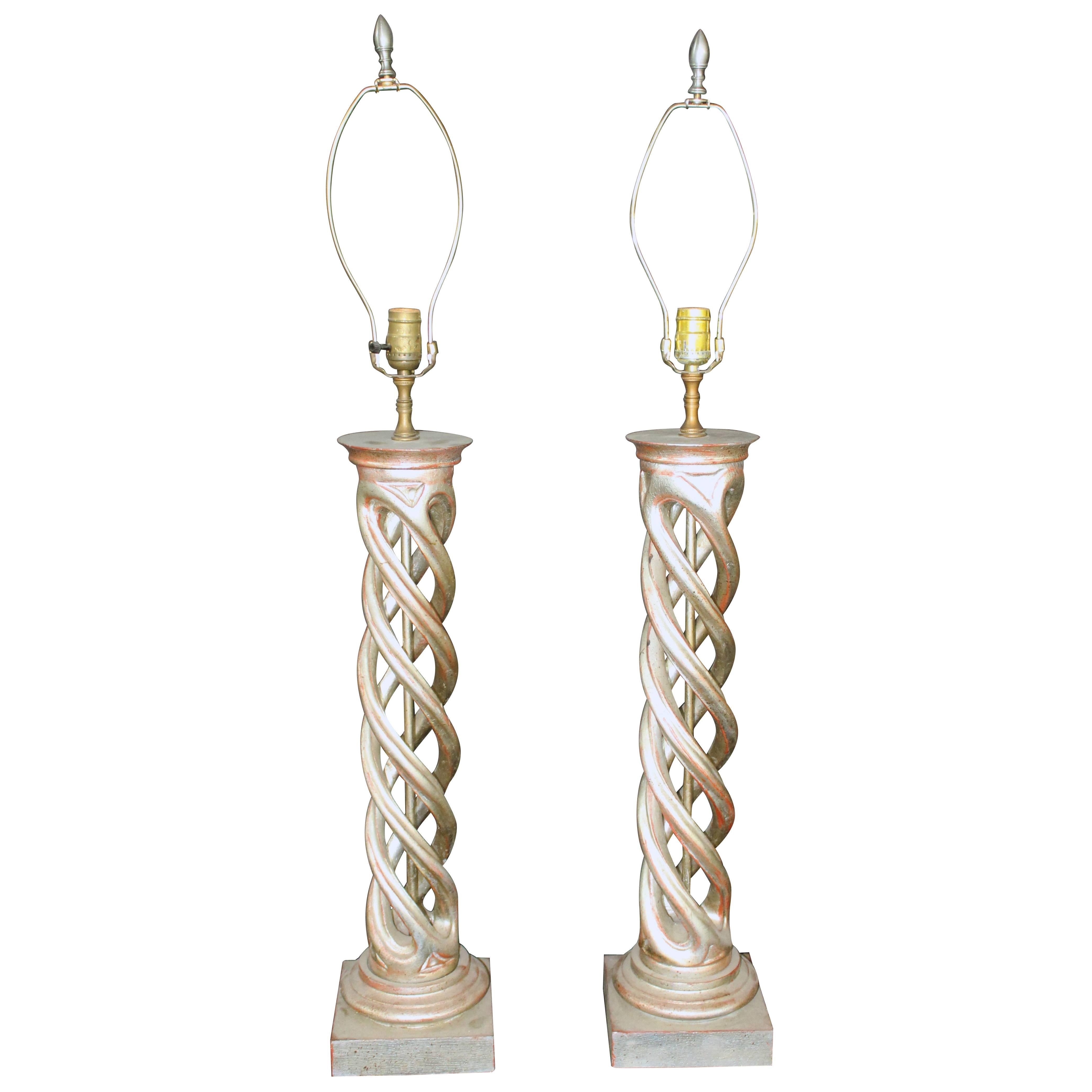 Pair of Gilded "Helix" Table Lamps by James Mont