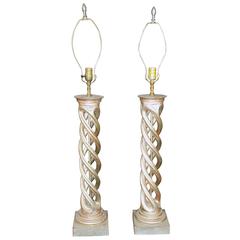 Pair of Gilded "Helix" Table Lamps by James Mont