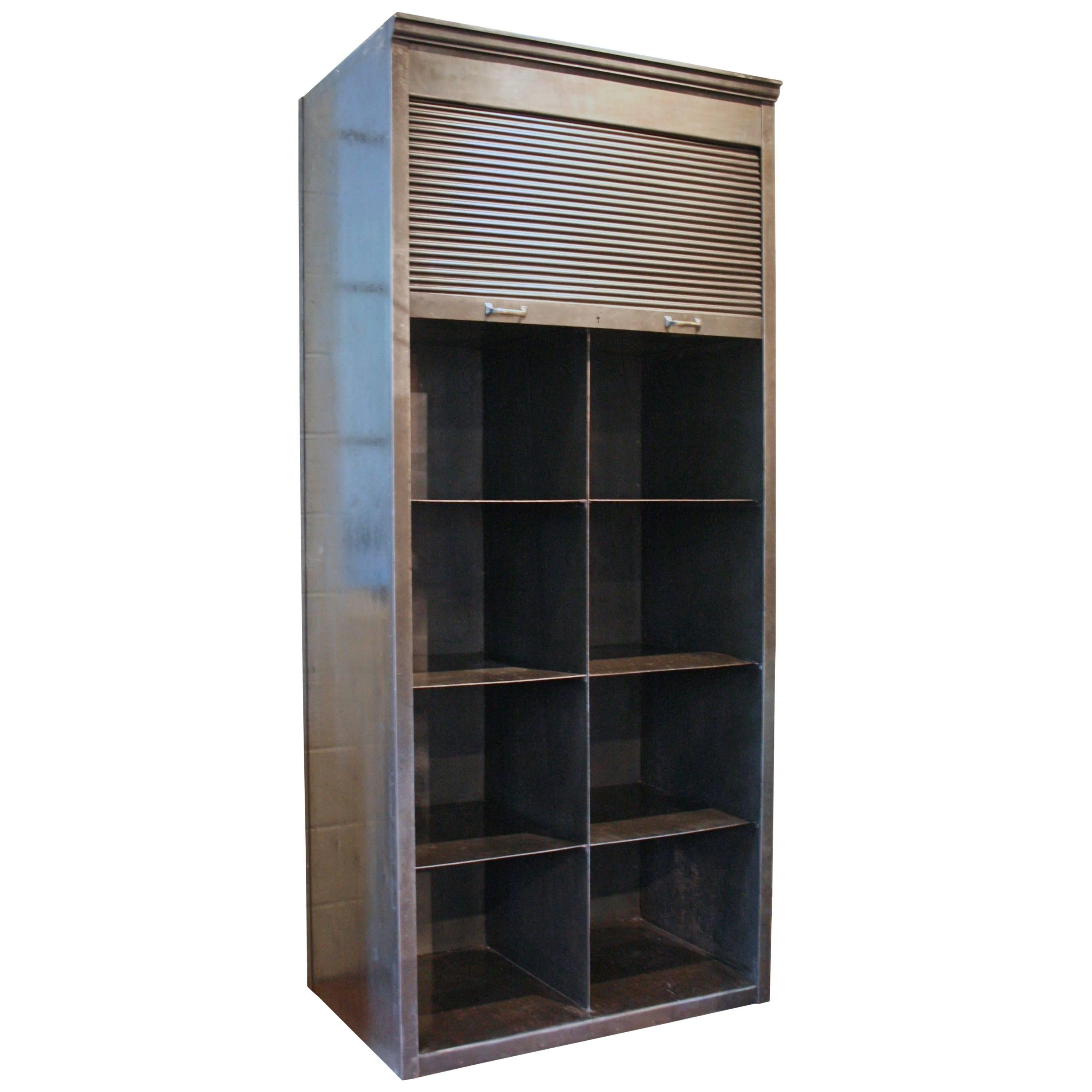 French Strafor Steel Roll Front Bookcase For Sale