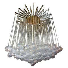 Italian 1970s Brass Bubble Chandelier with Glass Balls on Chains 4
