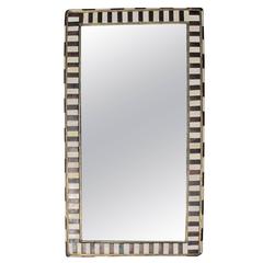  Bone Inlay and Brass Black and White Mirror