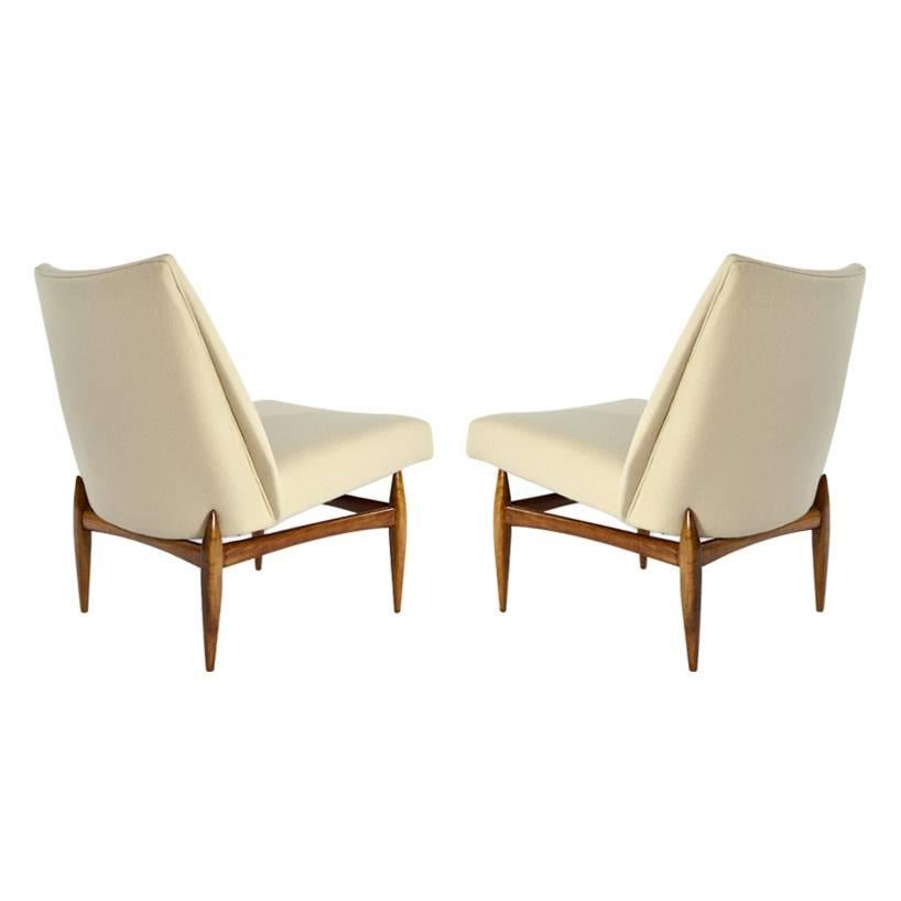 Pair of Sculptural Italian Slipper Chairs in Beige Wool