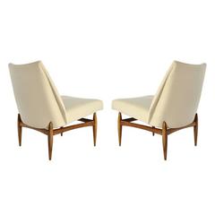 Pair of Sculptural Italian Slipper Chairs in Beige Wool