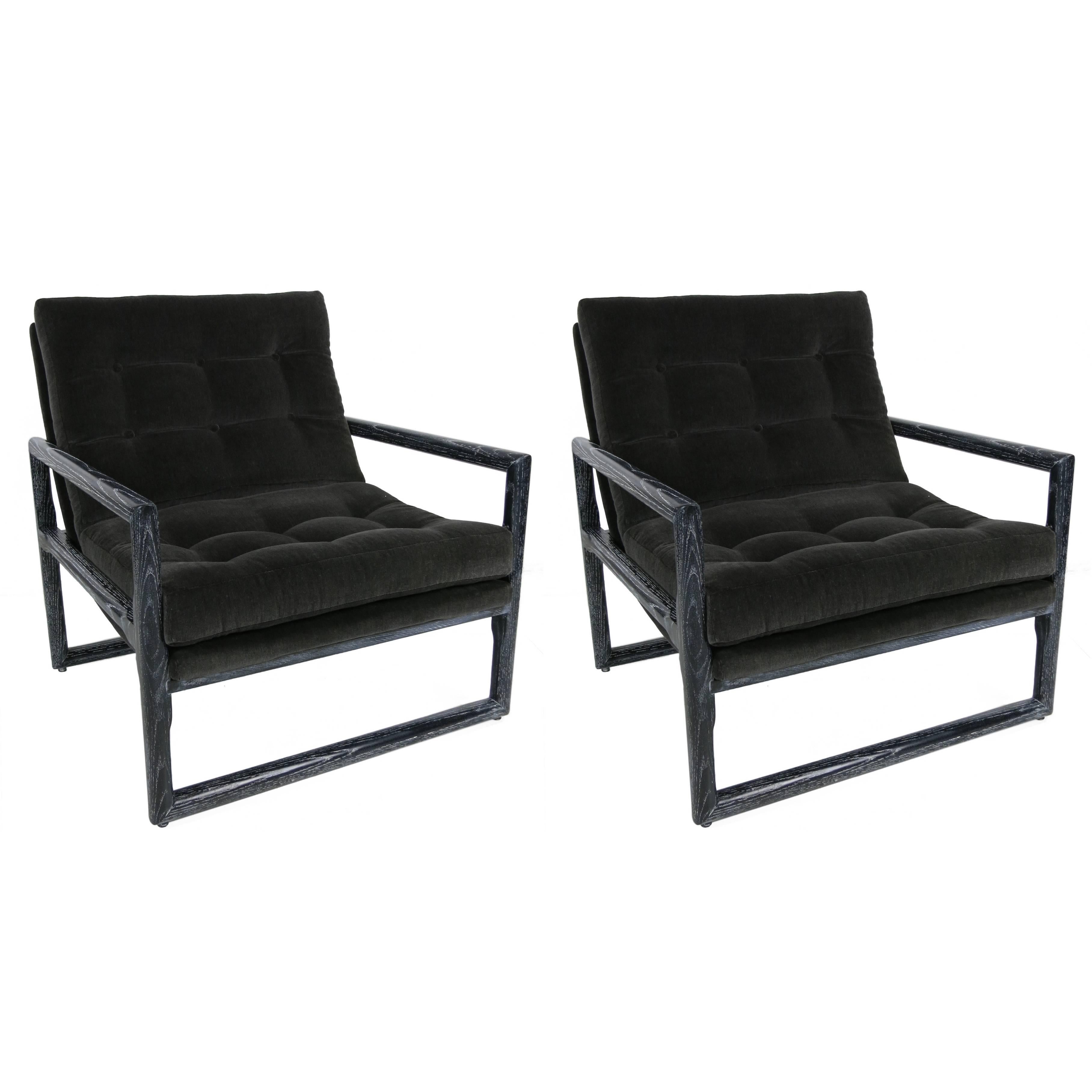 Pair of Ebonized Cerused Oak Scoop Chairs 