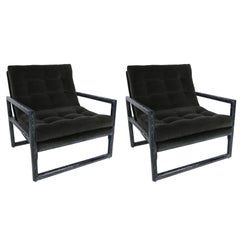 Pair of Ebonized Cerused Oak Scoop Chairs