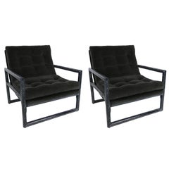 Used Pair of Ebonized Cerused Oak Scoop Chairs 