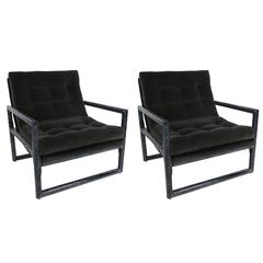Pair of Ebonized Cerused Oak Scoop Chairs by Milo Baughman 10