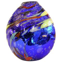 Davide Dona Sculptural Mirrored Blue and Silver Colored Murano Glass Vase