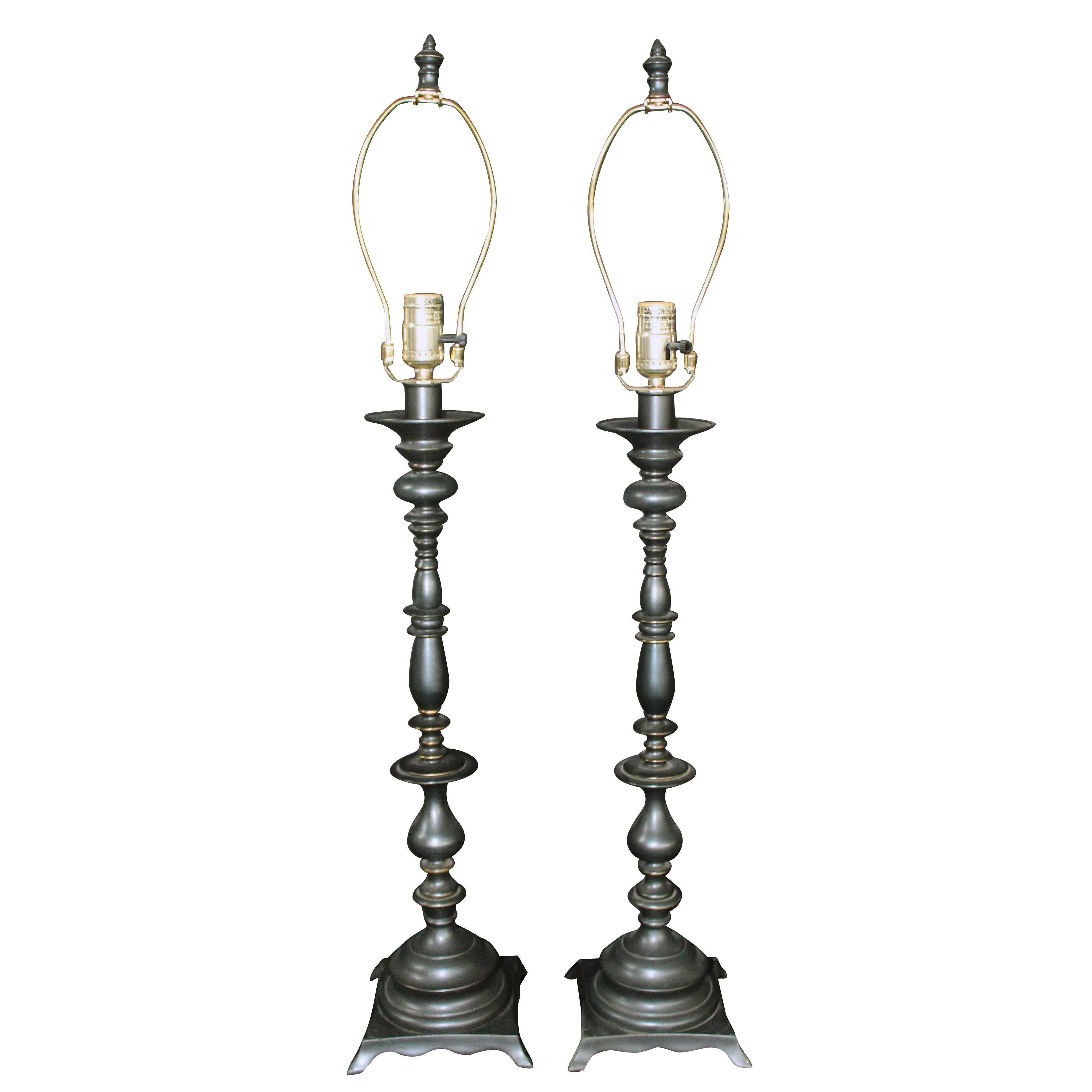 Pair of Ornate Traditional Metal Lamps