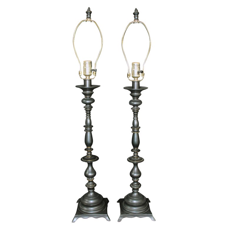 Pair of Ornate Traditional Metal Lamps For Sale at 1stDibs