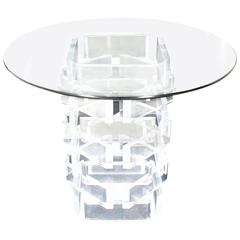 Single Stacked Lucite Blocks Pedestal Gueridon Round Center Table