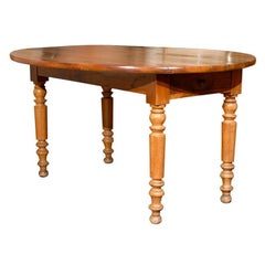 French Oval Drop Leaf Walnut Farm Table with Drawer from the 1870s