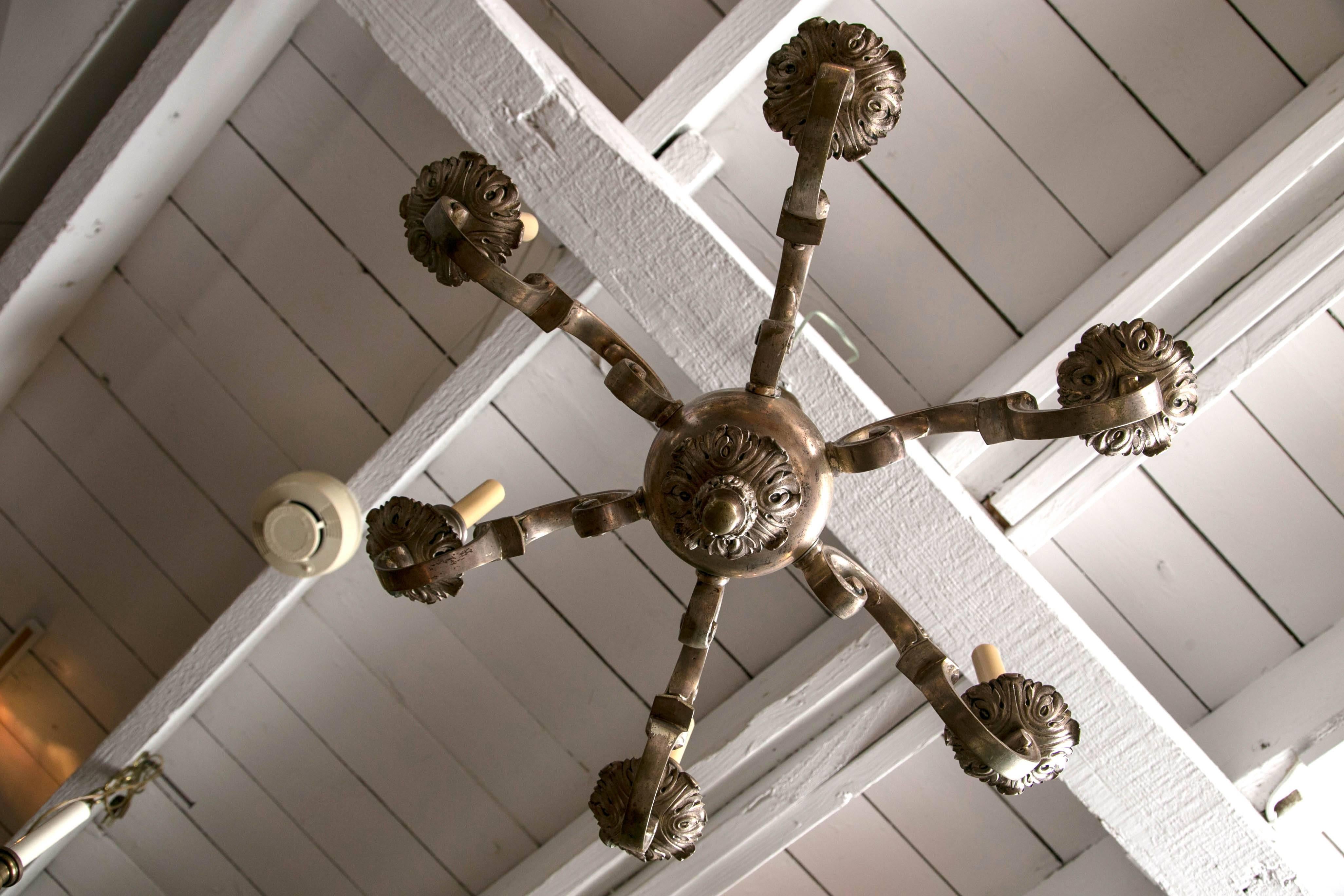 19th Century Silver Plated, Cast Bronze Chandelier For Sale