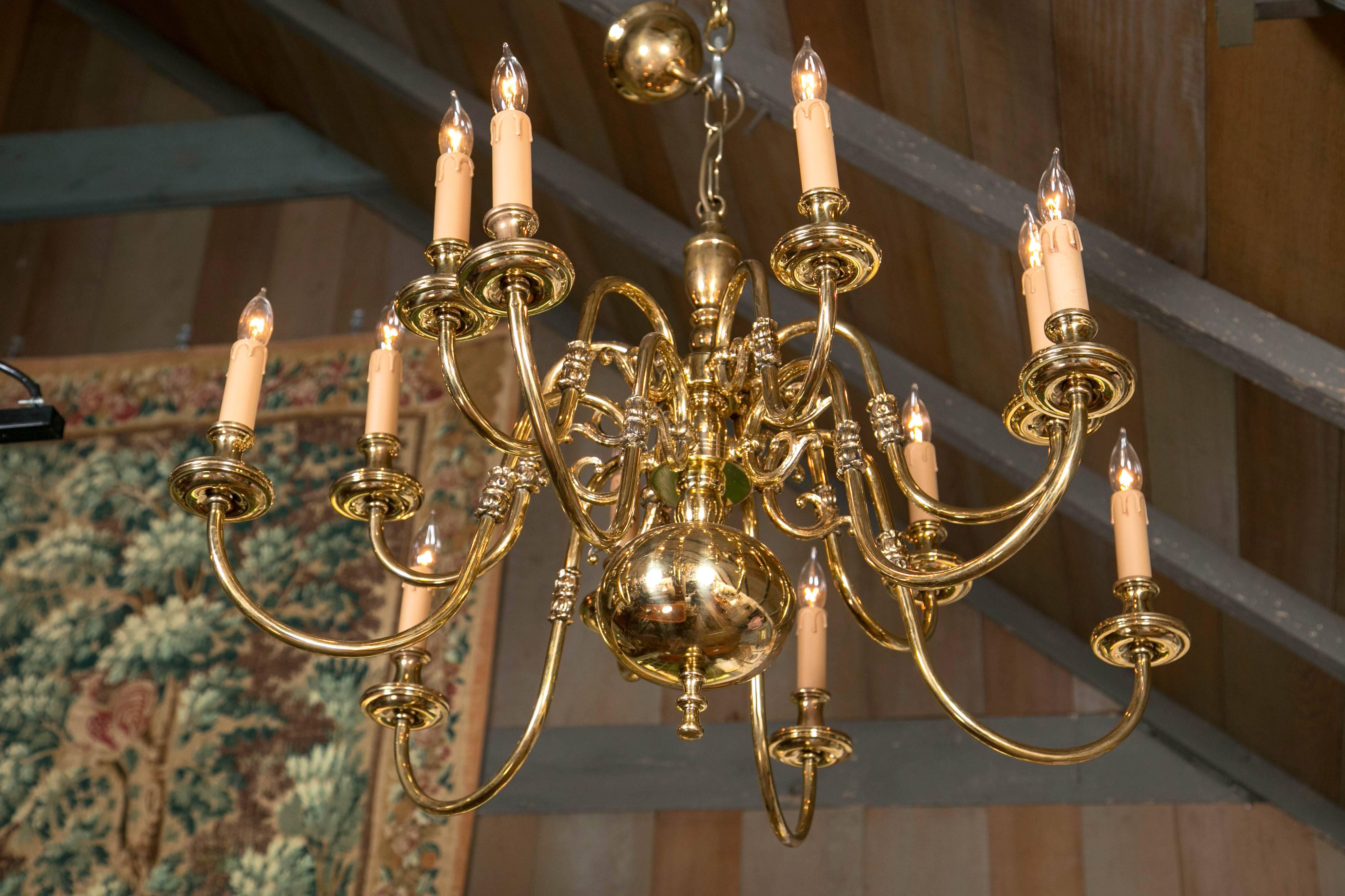 two tier brass chandelier